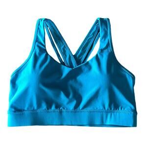 AVÍA aqua blue sports bra double sheer crisscross removable pads size large